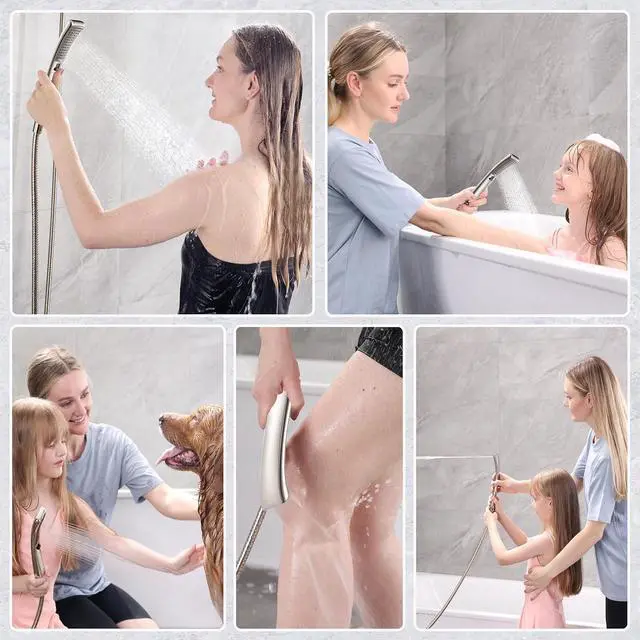 Alt view image 4 of 7 - BRIGHT SHOWERS Brushed Nickel Dual Shower Head Combo, High Pressure Rainfall Showerhead, Detachable Handheld Shower Head with 60" Stainless Steel Hose, Four Spray Settings