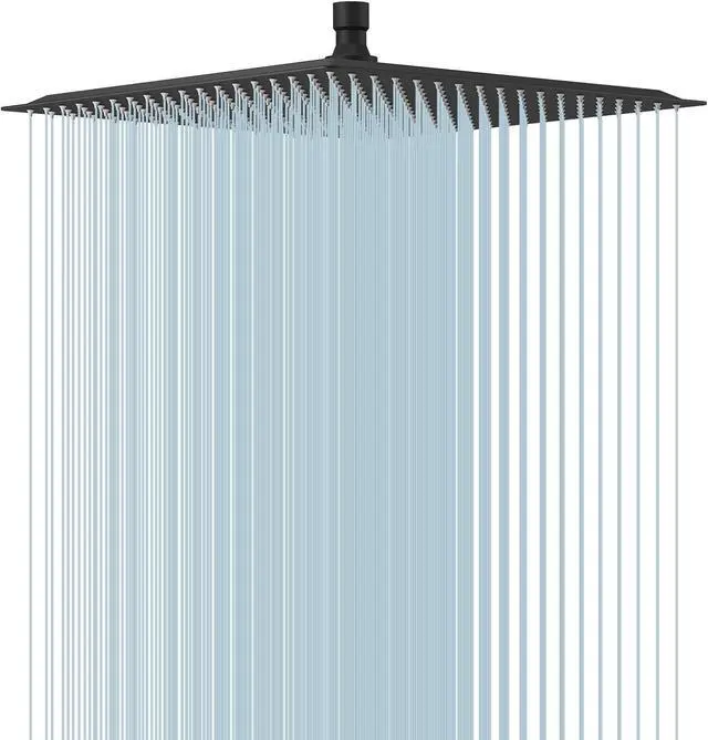 Main image of BESy 16 Inch Rain Shower Head, 16" Square Rainfall & High Pressure Stainless Steel Bath Showerhead, 1/16" Ultra Thin, Waterfall Full Body Coverage with Silicone Nozzle, Matte Black Finish