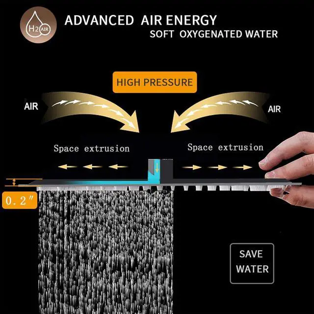 Alt view image 4 of 7 - BESy 16 Inch Rain Shower Head, 16" Square Rainfall & High Pressure Stainless Steel Bath Showerhead, 1/16" Ultra Thin, Waterfall Full Body Coverage with Silicone Nozzle, Matte Black Finish