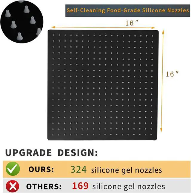 Alt view image 2 of 7 - BESy 16 Inch Rain Shower Head, 16" Square Rainfall & High Pressure Stainless Steel Bath Showerhead, 1/16" Ultra Thin, Waterfall Full Body Coverage with Silicone Nozzle, Matte Black Finish