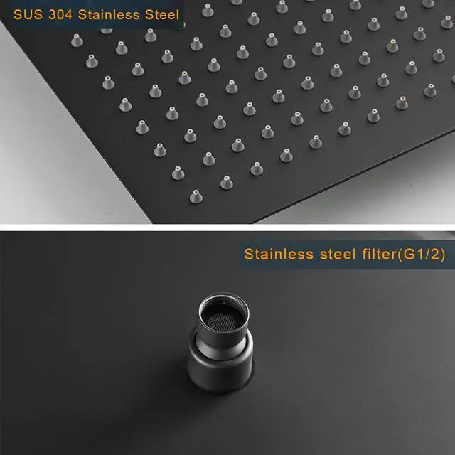 Alt view image 6 of 7 - BESy 16 Inch Rain Shower Head, 16" Square Rainfall & High Pressure Stainless Steel Bath Showerhead, 1/16" Ultra Thin, Waterfall Full Body Coverage with Silicone Nozzle, Matte Black Finish
