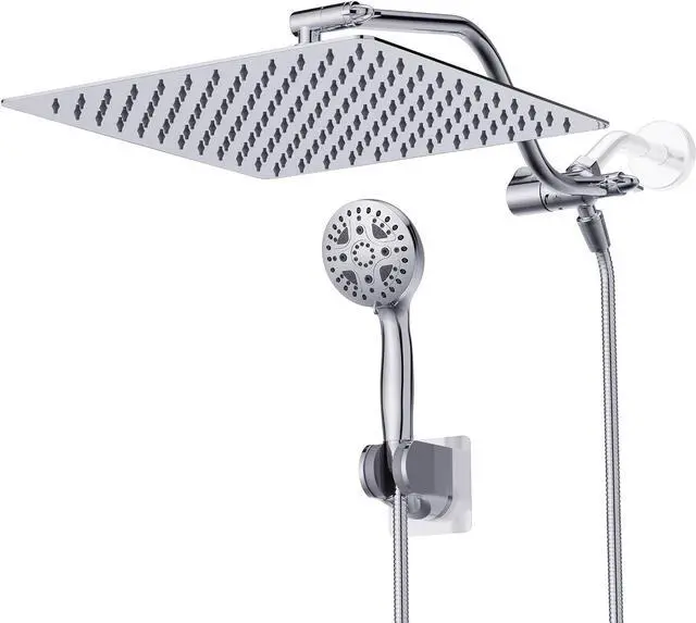 Main image of All Metal Rain Shower Head 12 Inch High Pressure Shower Head with Handheld Spray Combo with Adjustable Shower Extension Arm, 7-Spray, 3-Way Dual Shower Head Chrome