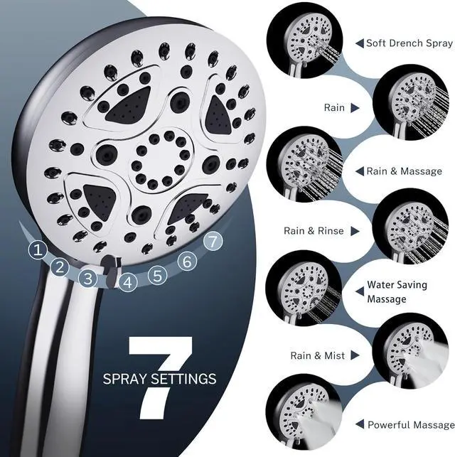 Alt view image 3 of 7 - All Metal Rain Shower Head 12 Inch High Pressure Shower Head with Handheld Spray Combo with Adjustable Shower Extension Arm, 7-Spray, 3-Way Dual Shower Head Chrome