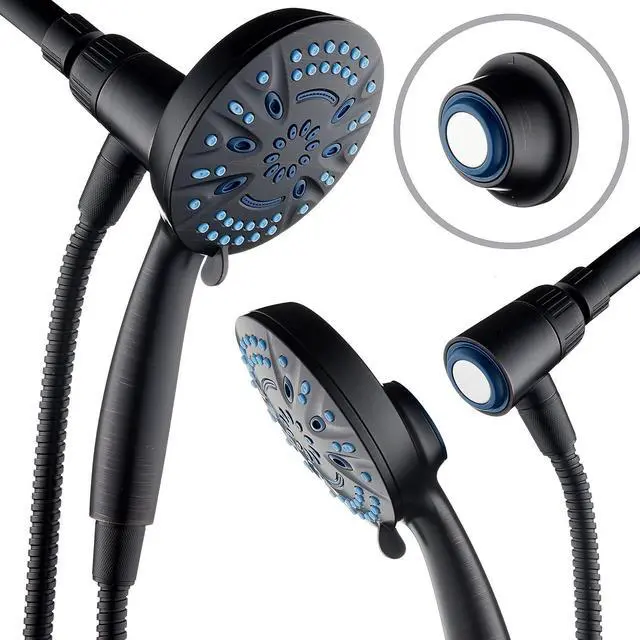 Main image of Magneton High-Pressure 8-mode Handheld Shower Head with Magnetic Guidance Docking System - 2 Magnetic Brackets, 5 inch Face, Hygienic Jets, 6 ft. Stainless Steel Hose/ORB Finish