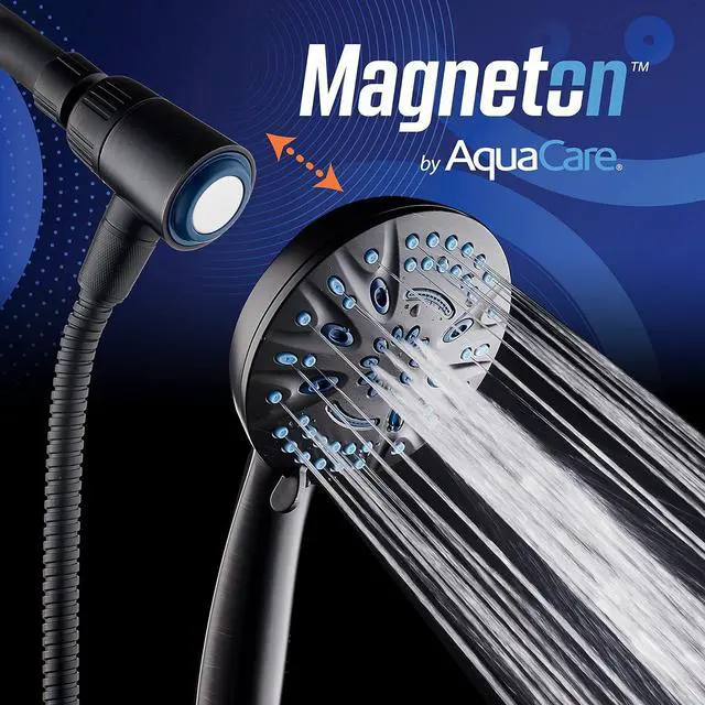 Alt view image 2 of 7 - Magneton High-Pressure 8-mode Handheld Shower Head with Magnetic Guidance Docking System - 2 Magnetic Brackets, 5 inch Face, Hygienic Jets, 6 ft. Stainless Steel Hose/ORB Finish