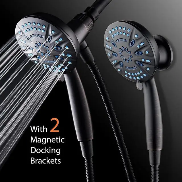 Alt view image 3 of 7 - Magneton High-Pressure 8-mode Handheld Shower Head with Magnetic Guidance Docking System - 2 Magnetic Brackets, 5 inch Face, Hygienic Jets, 6 ft. Stainless Steel Hose/ORB Finish