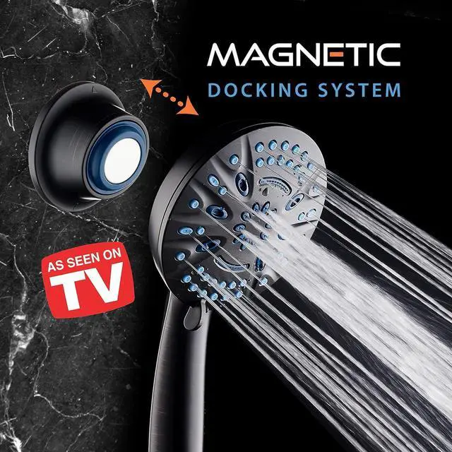 Alt view image 4 of 7 - Magneton High-Pressure 8-mode Handheld Shower Head with Magnetic Guidance Docking System - 2 Magnetic Brackets, 5 inch Face, Hygienic Jets, 6 ft. Stainless Steel Hose/ORB Finish