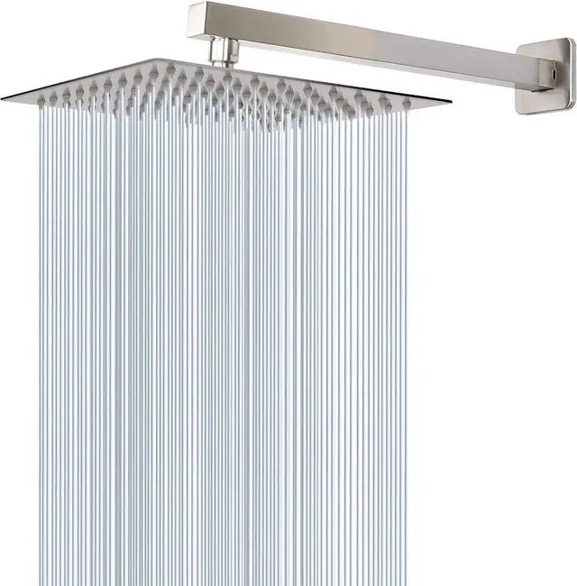 Main image of HarJue Shower Head with Extension Arm, High Pressure Square with ShowerArm, Stainless Steel Rainfall-Waterfall Full Body Coverage (10'' Shower with 16'' Arm, Brushed Nickel)