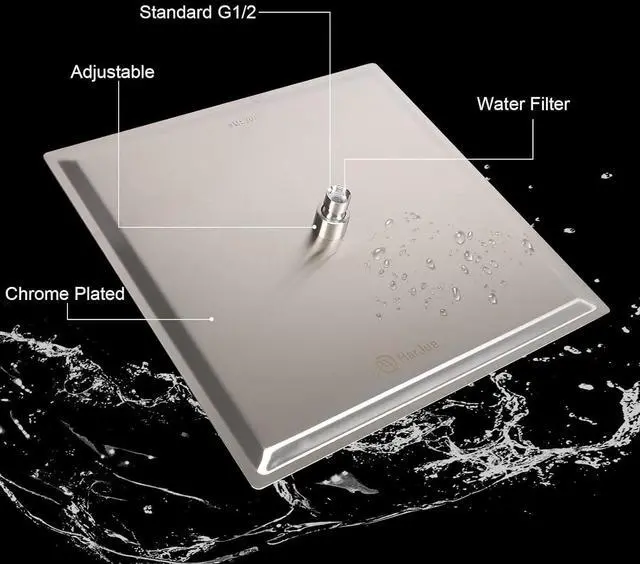 Alt view image 3 of 7 - HarJue Shower Head with Extension Arm, High Pressure Square with ShowerArm, Stainless Steel Rainfall-Waterfall Full Body Coverage (10'' Shower with 16'' Arm, Brushed Nickel)