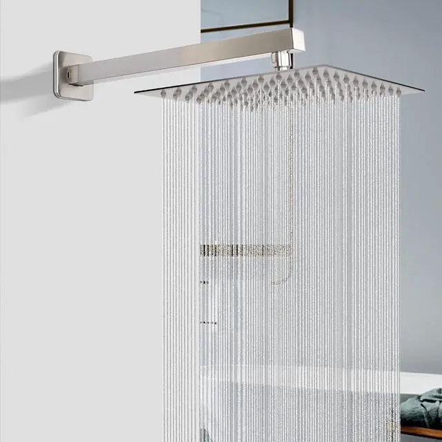 Alt view image 2 of 7 - HarJue Shower Head with Extension Arm, High Pressure Square with ShowerArm, Stainless Steel Rainfall-Waterfall Full Body Coverage (10'' Shower with 16'' Arm, Brushed Nickel)