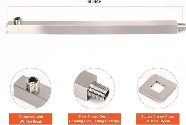 Alt view image 5 of 7 - HarJue Shower Head with Extension Arm, High Pressure Square with ShowerArm, Stainless Steel Rainfall-Waterfall Full Body Coverage (10'' Shower with 16'' Arm, Brushed Nickel)