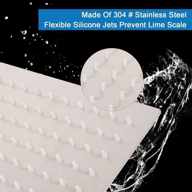 Alt view image 4 of 7 - HarJue Shower Head with Extension Arm, High Pressure Square with ShowerArm, Stainless Steel Rainfall-Waterfall Full Body Coverage (10'' Shower with 16'' Arm, Brushed Nickel)