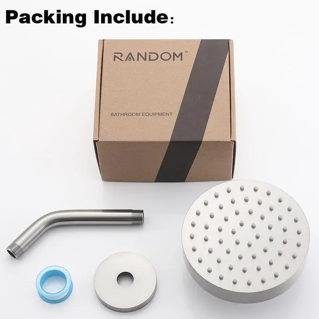 Alt view image 3 of 7 - RANDOM Brushed Nickel Shower Head 6 Inch Round Rain Shower Head With Shower Arm with 360 Adjustable Swivel Ball Joint & Filter Solid Stainless Steel High Pressure Rain Shower Head Luxury Modern Look