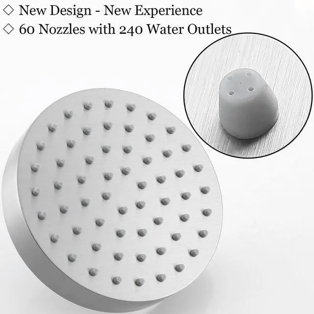 Alt view image 4 of 7 - RANDOM Brushed Nickel Shower Head 6 Inch Round Rain Shower Head With Shower Arm with 360 Adjustable Swivel Ball Joint & Filter Solid Stainless Steel High Pressure Rain Shower Head Luxury Modern Look