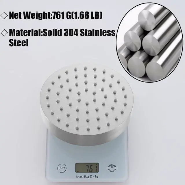 Alt view image 5 of 7 - RANDOM Brushed Nickel Shower Head 6 Inch Round Rain Shower Head With Shower Arm with 360 Adjustable Swivel Ball Joint & Filter Solid Stainless Steel High Pressure Rain Shower Head Luxury Modern Look