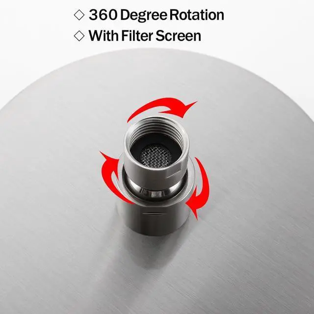 Alt view image 6 of 7 - RANDOM Brushed Nickel Shower Head 6 Inch Round Rain Shower Head With Shower Arm with 360 Adjustable Swivel Ball Joint & Filter Solid Stainless Steel High Pressure Rain Shower Head Luxury Modern Look