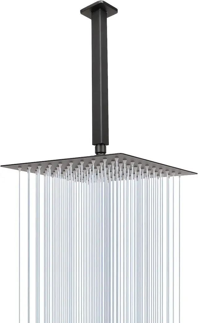 Main image of NearMoon Rain Shower Head With Shower Arm, Ceiling Mount Square Shower, Stainless Steel Ceiling Rainfall Showerhead- Waterfall Full Body Coverage (8 Inch, Matte Black)