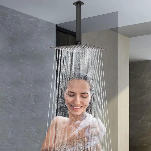 Alt view image 2 of 7 - NearMoon Rain Shower Head With Shower Arm, Ceiling Mount Square Shower, Stainless Steel Ceiling Rainfall Showerhead- Waterfall Full Body Coverage (8 Inch, Matte Black)
