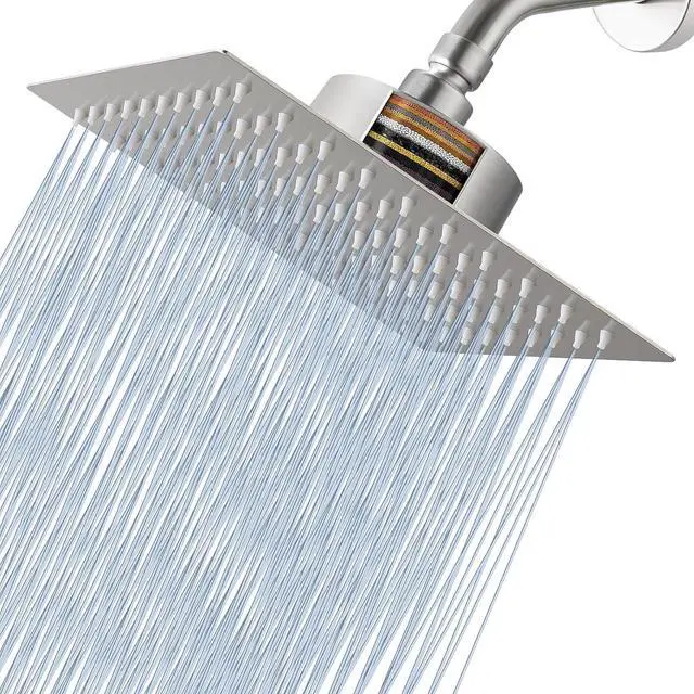 Main image of Voolan Rain Shower Head with Filtered - High Flow Large Rainfall Shower Heads Made of Stainless Steel - Waterfall Showerhead Filter For Hard Water(8" Brushed Nickel)