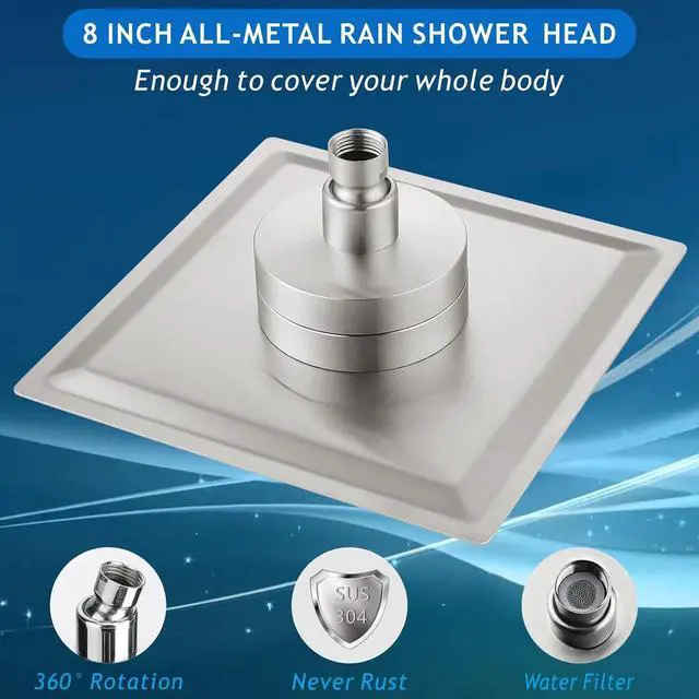 Alt view image 2 of 7 - Voolan Rain Shower Head with Filtered - High Flow Large Rainfall Shower Heads Made of Stainless Steel - Waterfall Showerhead Filter For Hard Water(8" Brushed Nickel)