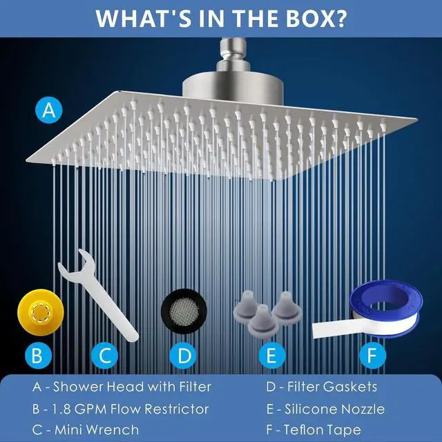 Alt view image 5 of 7 - Voolan Rain Shower Head with Filtered - High Flow Large Rainfall Shower Heads Made of Stainless Steel - Waterfall Showerhead Filter For Hard Water(8" Brushed Nickel)