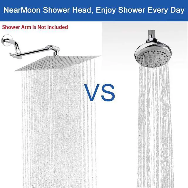 Alt view image 6 of 6 - NearMoon Rain Shower Head, High Flow Stainless Steel Square Rainfall Shower, High Pressure Design, Awesome Shower Experience Even At Low Water Flow (10 Inch, Chrome Finish)
