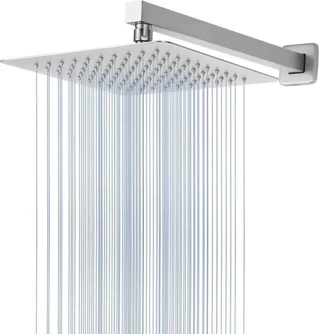 Main image of Voolan All Metal Shower Head with Extension Arm, Stainless Steel Waterfall Rainfall Showerheads, High Flow Bathroom Square Rain Shower Head (10 Shower Head with 16 Shower Arm, Chrome)