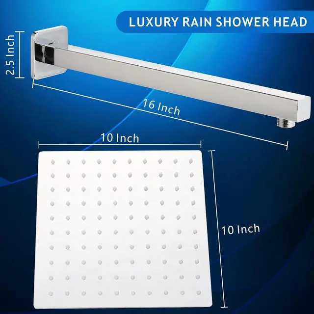 Alt view image 3 of 7 - Voolan All Metal Shower Head with Extension Arm, Stainless Steel Waterfall Rainfall Showerheads, High Flow Bathroom Square Rain Shower Head (10 Shower Head with 16 Shower Arm, Chrome)