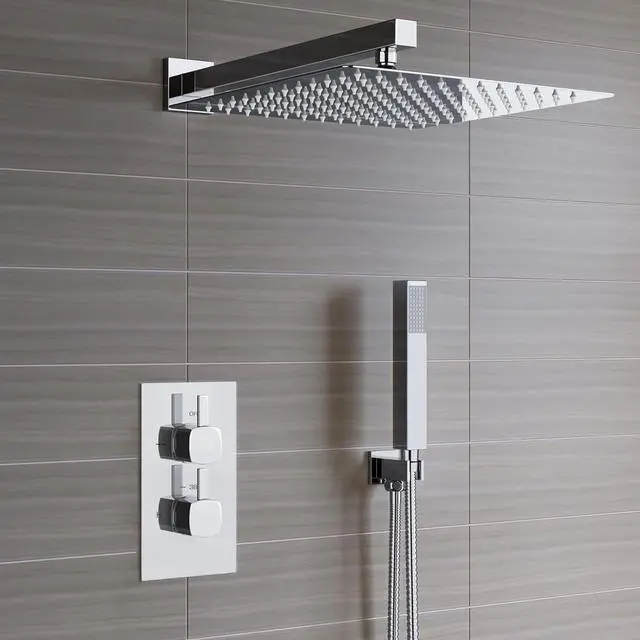 Alt view image 7 of 7 - Voolan All Metal Shower Head with Extension Arm, Stainless Steel Waterfall Rainfall Showerheads, High Flow Bathroom Square Rain Shower Head (10 Shower Head with 16 Shower Arm, Chrome)
