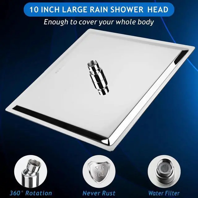 Alt view image 4 of 7 - Voolan All Metal Shower Head with Extension Arm, Stainless Steel Waterfall Rainfall Showerheads, High Flow Bathroom Square Rain Shower Head (10 Shower Head with 16 Shower Arm, Chrome)