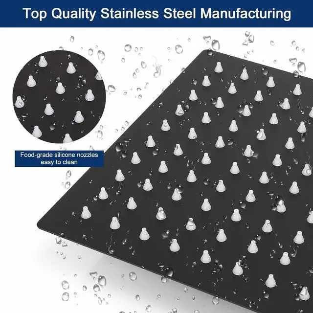 Alt view image 5 of 7 - NearMoon Rain Shower Head With Shower Arm, Ceiling Mount Square Shower, Stainless Steel Ceiling Rainfall Showerhead- Waterfall Full Body Coverage (8 Inch, Matte Black)
