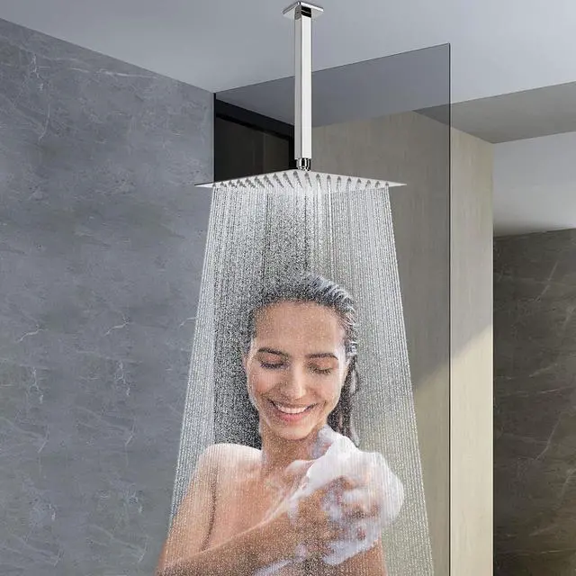 Alt view image 2 of 7 - NearMoon Rain Shower Head With Shower Arm, Ceiling Mount Square Shower, Stainless Steel Ceiling Rainfall Showerhead- Waterfall Full Body Coverage (8 Inch, Chrome Finish)