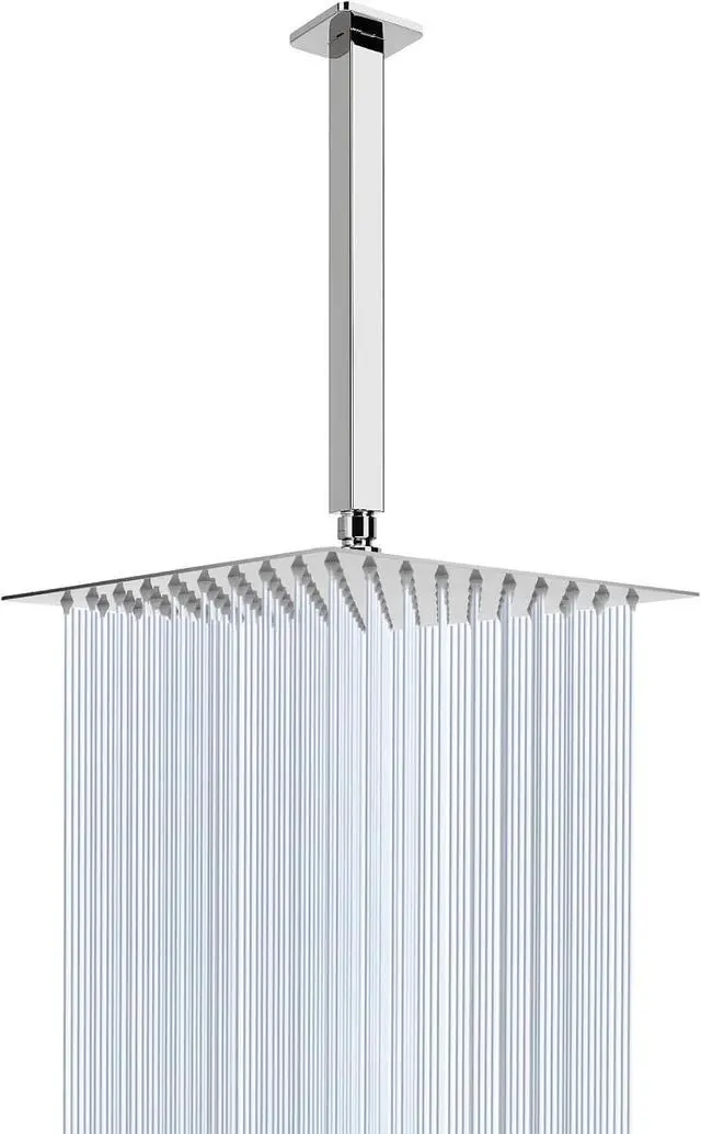 Main image of NearMoon Rain Shower Head With Shower Arm, Ceiling Mount Square Shower, Stainless Steel Ceiling Rainfall Showerhead- Waterfall Full Body Coverage (8 Inch, Chrome Finish)