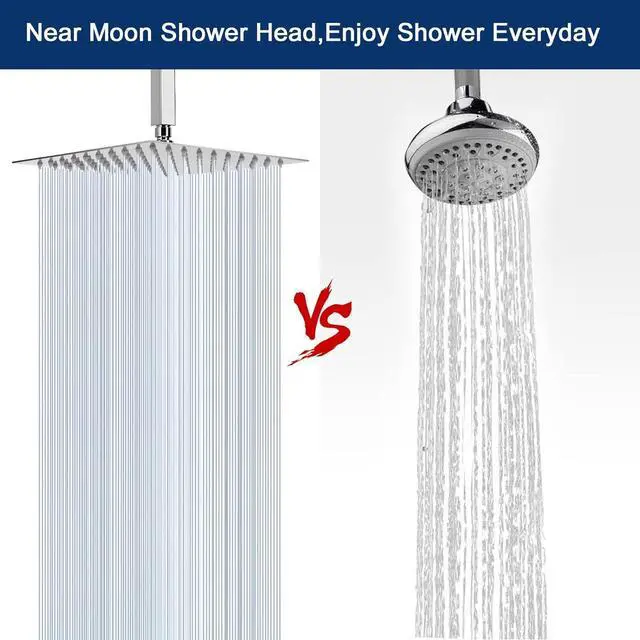 Alt view image 6 of 7 - NearMoon Rain Shower Head With Shower Arm, Ceiling Mount Square Shower, Stainless Steel Ceiling Rainfall Showerhead- Waterfall Full Body Coverage (8 Inch, Chrome Finish)
