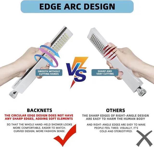 Alt view image 2 of 7 - Solid Brass Handheld Shower Head Arc Design High Pressure Polished Chrome Hand Shower Wand with Adjustable Supply Elbow Wall Connector Shower Holder and 59 Stainless Steel Hose Set