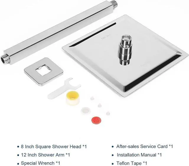 Alt view image 7 of 7 - NearMoon Rain Shower Head With Shower Arm, Ceiling Mount Square Shower, Stainless Steel Ceiling Rainfall Showerhead- Waterfall Full Body Coverage (8 Inch, Chrome Finish)