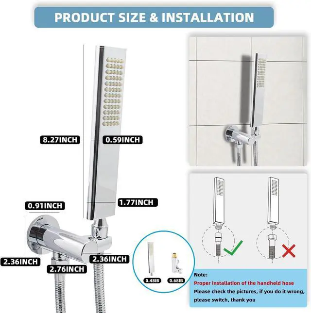 Alt view image 5 of 7 - Solid Brass Handheld Shower Head Arc Design High Pressure Polished Chrome Hand Shower Wand with Adjustable Supply Elbow Wall Connector Shower Holder and 59 Stainless Steel Hose Set