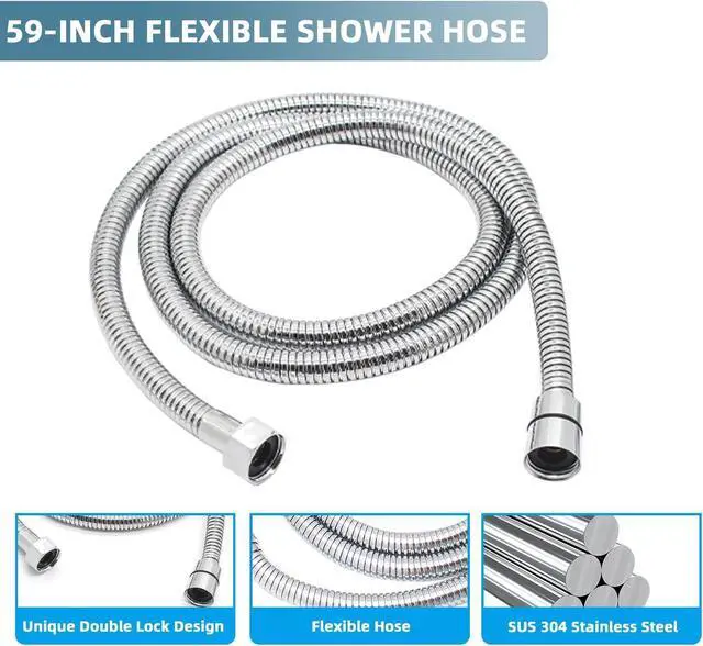 Alt view image 6 of 7 - Solid Brass Handheld Shower Head Arc Design High Pressure Polished Chrome Hand Shower Wand with Adjustable Supply Elbow Wall Connector Shower Holder and 59 Stainless Steel Hose Set