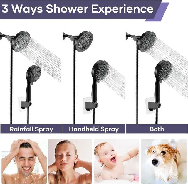 Alt view image 6 of 7 - Filtered Shower Head with Handheld Spray Combo,High Pressure Rain Shower Heads,Double Dual Shower Head 10 Spray Modes,Detachable Showerhead 78 Inch Hose,Black