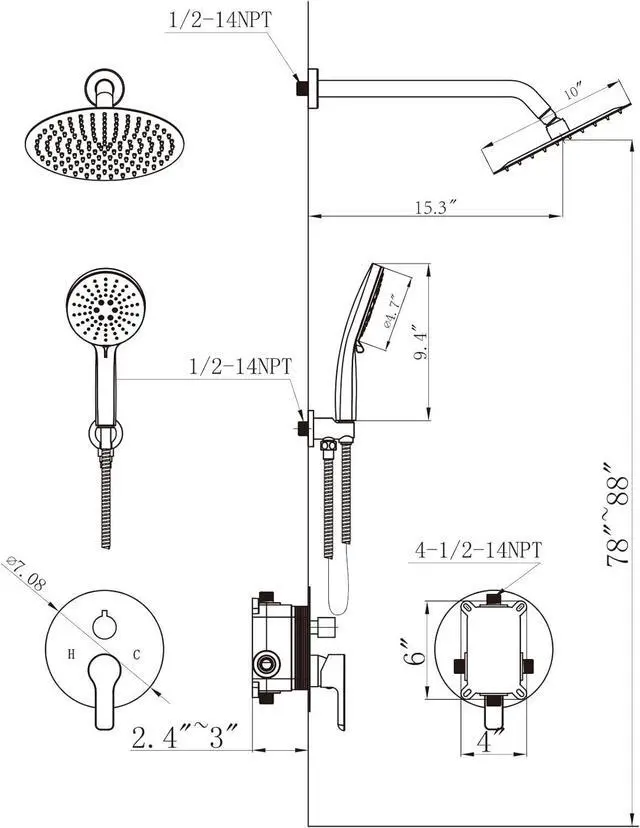 Alt view image 3 of 7 - Shower Faucet Set 10IN Brass Rough-In Valve Body Trim Kit Rainfall Included Handle Accessories Complete 2 Functions with Rain Head and Handheld Bathroom Systems (10'', Brushed Nickel)
