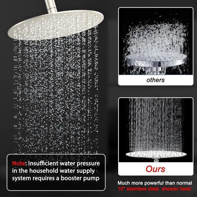 Alt view image 4 of 7 - Shower Faucet Set 10IN Brass Rough-In Valve Body Trim Kit Rainfall Included Handle Accessories Complete 2 Functions with Rain Head and Handheld Bathroom Systems (10'', Brushed Nickel)