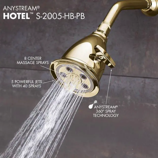 Alt view image 4 of 4 - Speakman, Polished Brass S-2005-HB-PB Hotel Anystream High Pressure 2.5 GPM Adjustable Shower Head