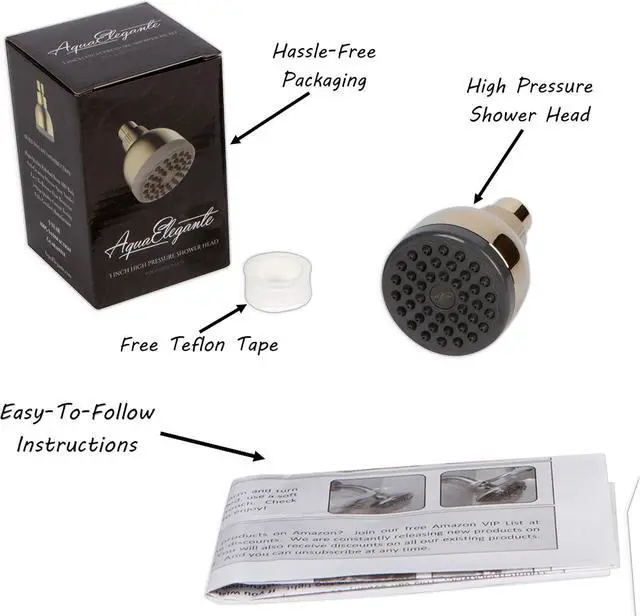 Alt view image 7 of 7 - Aqua Elegante Low Water Pressure Shower Heads - Best High Pressure Boosting Wall Mount Showerhead - Indoor And Outdoor Modern Bath Spa Head, 2.5 GPM - Polished Brass