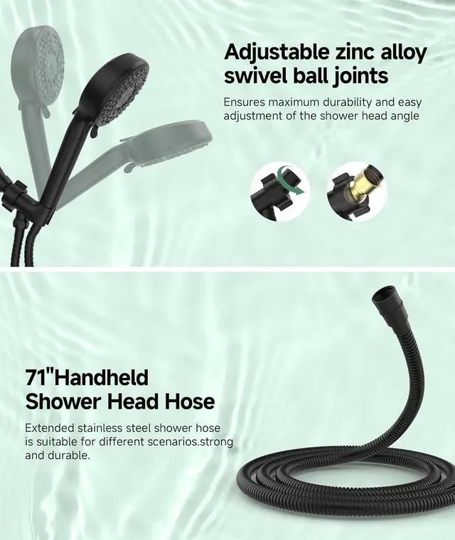 Alt view image 7 of 7 - SunCleanse Filtered Shower Head with Handheld, 9-Spray Setting Detachable Showerhead with Filters, Shower Head for Hard Water - Filtered Chlorine, Improve Skin and Hair Texture, Black