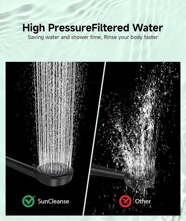 Alt view image 6 of 7 - SunCleanse Filtered Shower Head with Handheld, 9-Spray Setting Detachable Showerhead with Filters, Shower Head for Hard Water - Filtered Chlorine, Improve Skin and Hair Texture, Black