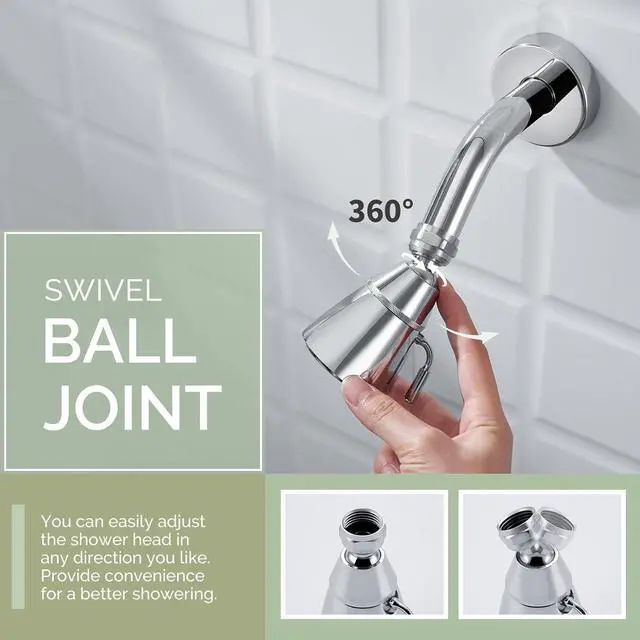 Alt view image 5 of 7 - Angle Simple High Flow Shower Head, Brass Swivel Joint Adjustable Shower Sprayer, G 1/2, Chrome