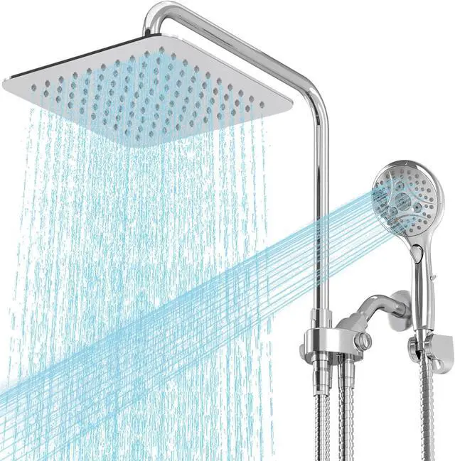 Main image of VXV 10 Inch Dual Shower Head Combo: High Pressure Rain Shower Head + 7-Mode Handheld Spray with Adjustable Sliding Bar (Up to 13.4"), 71" Hose, Anti-Leak, 360° Rotation, Chrome Finish