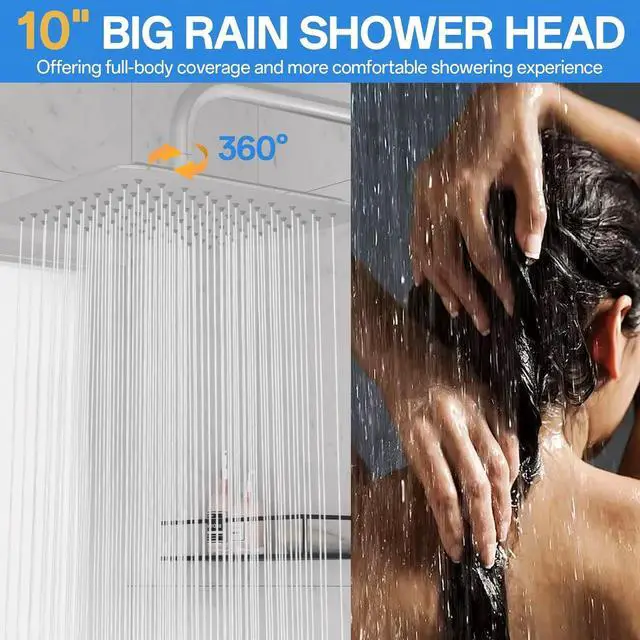 Alt view image 3 of 7 - VXV 10 Inch Dual Shower Head Combo: High Pressure Rain Shower Head + 7-Mode Handheld Spray with Adjustable Sliding Bar (Up to 13.4"), 71" Hose, Anti-Leak, 360° Rotation, Chrome Finish