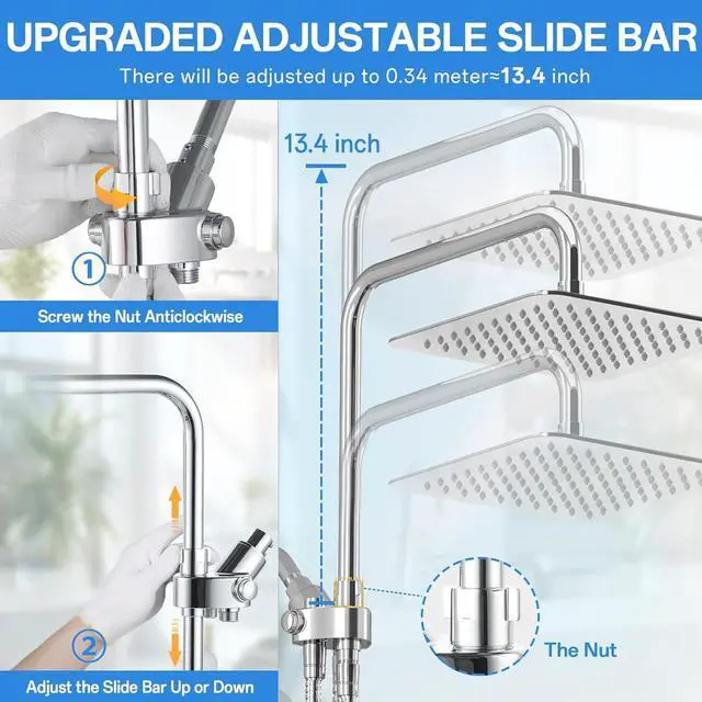 Alt view image 5 of 7 - VXV 10 Inch Dual Shower Head Combo: High Pressure Rain Shower Head + 7-Mode Handheld Spray with Adjustable Sliding Bar (Up to 13.4"), 71" Hose, Anti-Leak, 360° Rotation, Chrome Finish