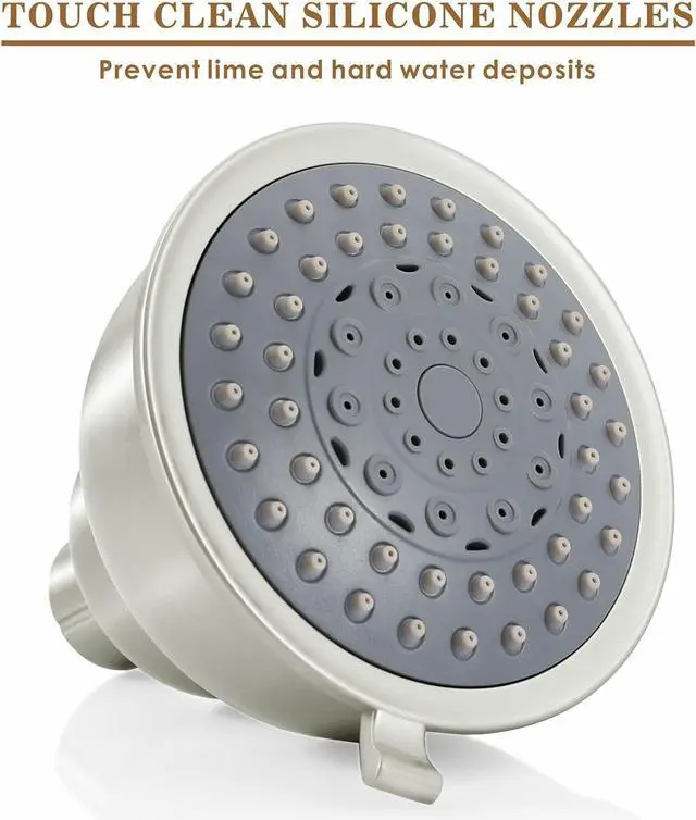 Alt view image 6 of 6 - Voolan High Pressure Shower Head - 4 Inches Rain Showerhead - 5 Spray Settings - Luxury Modern Brushed Nickel Look - Perfect Adjustable Replacement for Bathroom Shower Heads